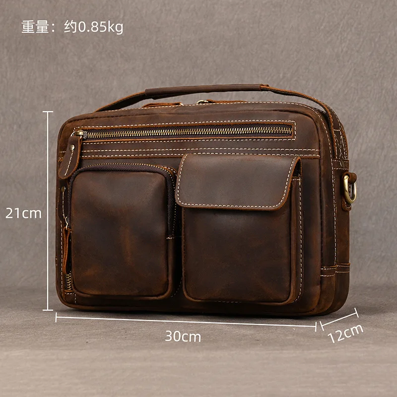 حقيبة كتف جلدية للرجال من كريزي هورس متعددة الأغراض للتنقل متعددة الجيوب ذات سعة كبيرة حقيبة محمولة باليد #2