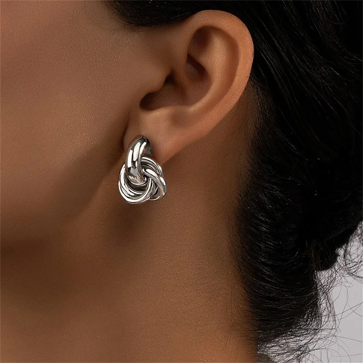 2Pcs Trendy Stainless Steel Gold Color Knot Hoop Earring For Women,Shiny Cute Tragus Cartilage Ear Stud Suitable Give Girlfriend