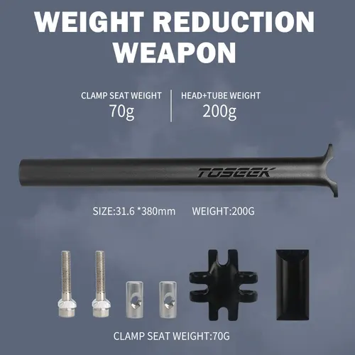 Imagen 2 del producto TOSEEK ZF-One Asiento de carbono 27,2/30,8/31,6mm negro mate MTB/asiento de bicicleta de carretera 280mm