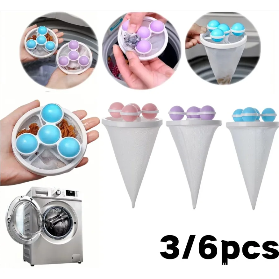 3/6pcs Reusable Washing Machine Hair Filter Bag Floating Fur Lint Hair Removal Catcher Mesh Dirty Laundry Ball Cleaning Tools