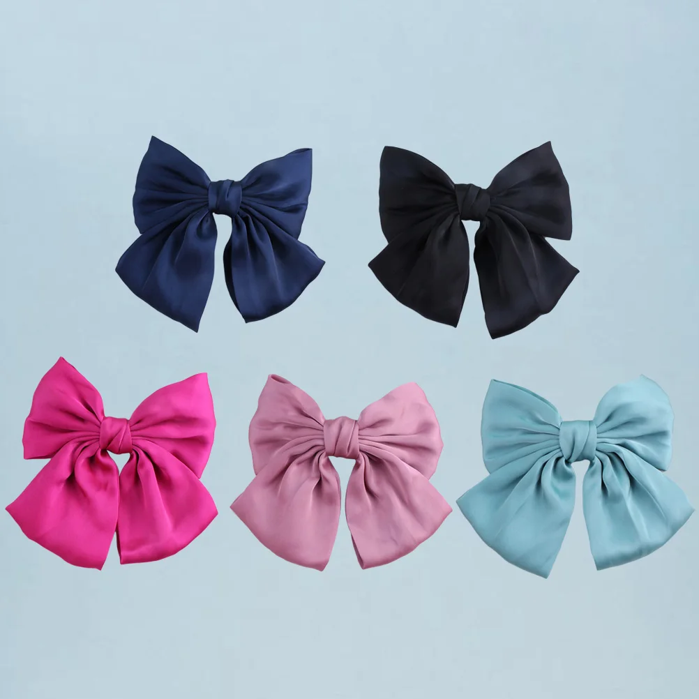 

5pcs Oversized Bowknot Hair Clips Durable Spring Barrettes For Women Girls Strong Grip Elegant Chic Blue Rosy Navy