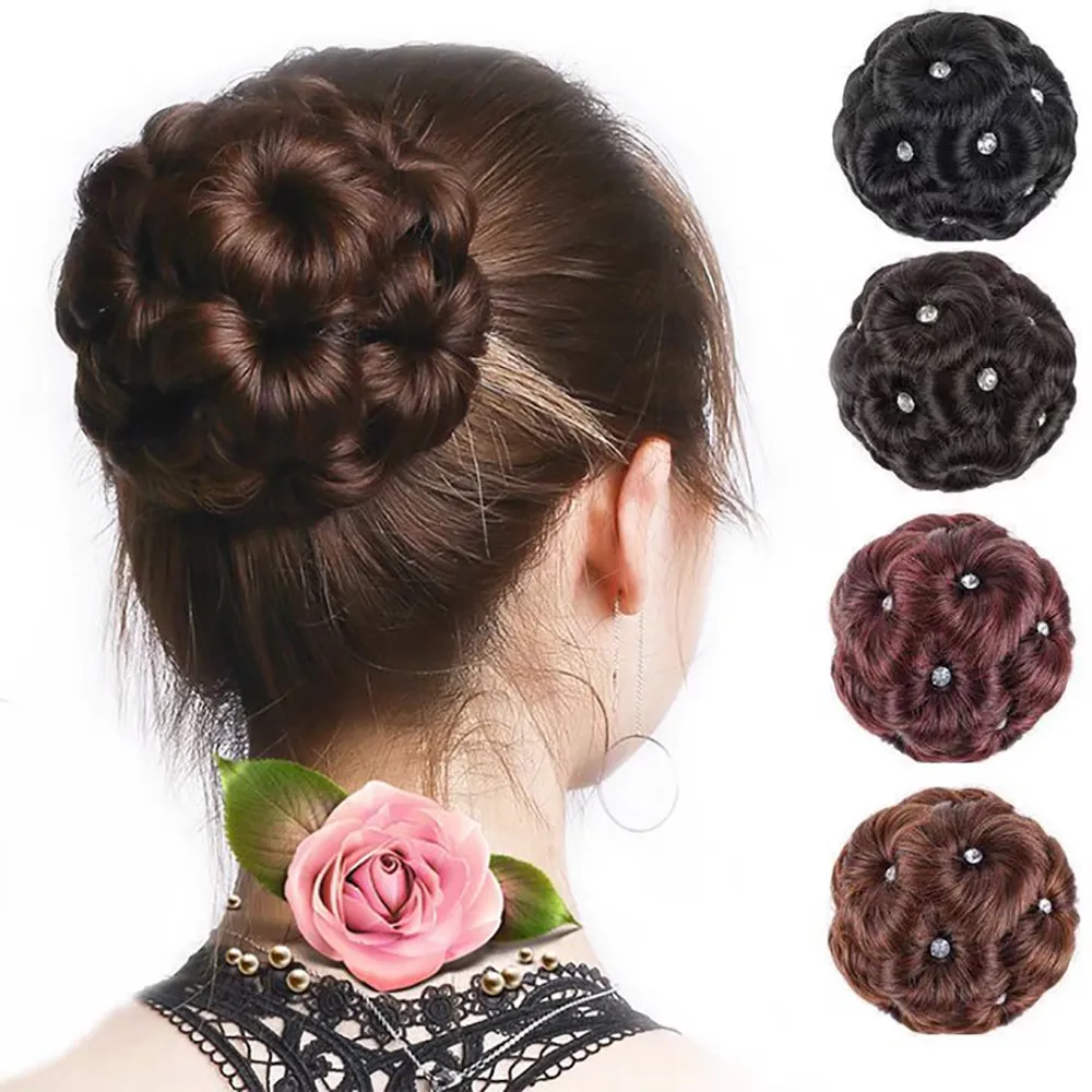 วิกผมสังเคราะห์ธรรมชาติ Bud ดอกไม้ Pearl Hairpin วิกผมผู้หญิงจําลองเจ้าสาว Braided Hairpiece Extension