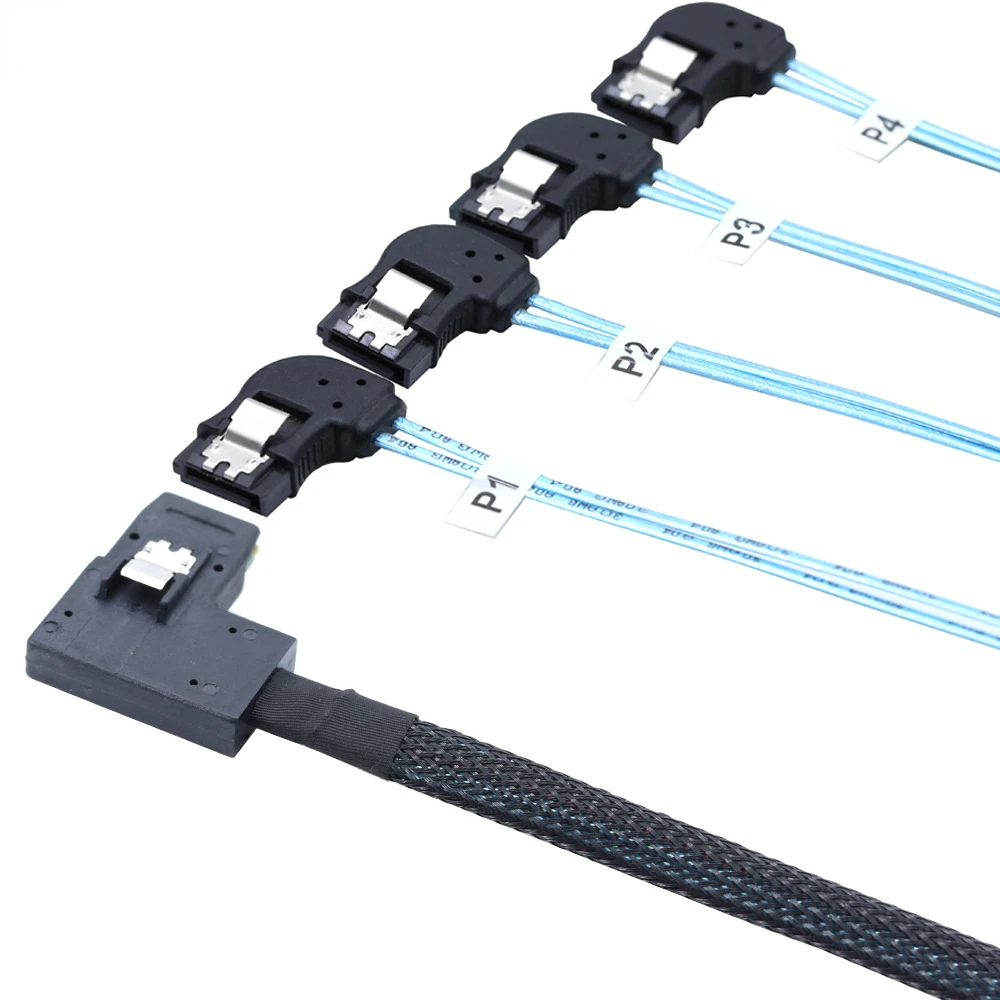 High speed right-angled Mini SAS HD SFF-8087 to left-angled 4 SATA 7P server Internal Cable