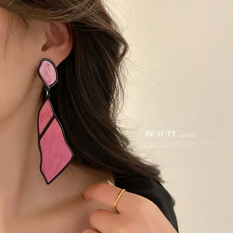 Minar Korean Trendy Pink Blue Color Arcylic Dangle Earrings For Women Irregular Geometric Hanging Earring Party Jewelry 2024