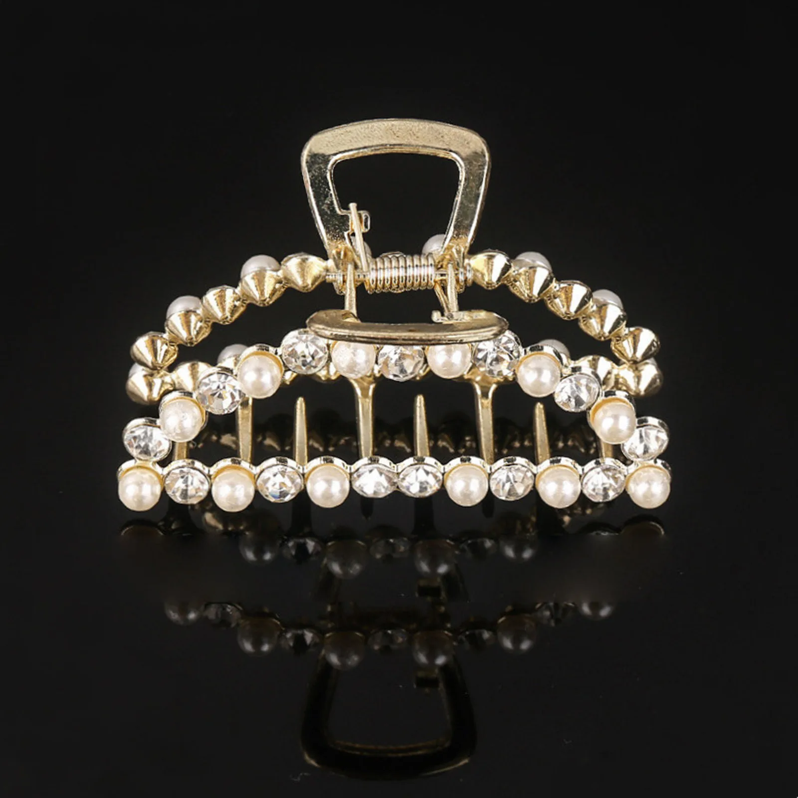 Pearls Solid Beads Hair Claws Women Girls Elegant Metal Barrettes Headwear Hairpins Horsetail Hair Clips Hair Crab Accessories
