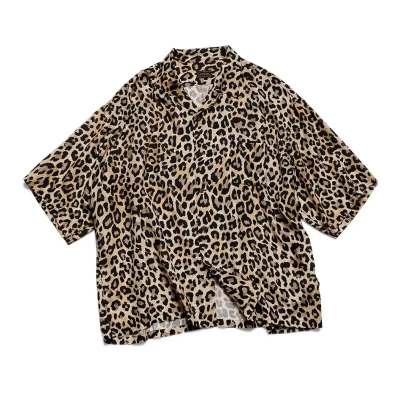 

2024 KAPITAL Leopard print Hawaiian men's and women's casual short sleeved shirt TX1156