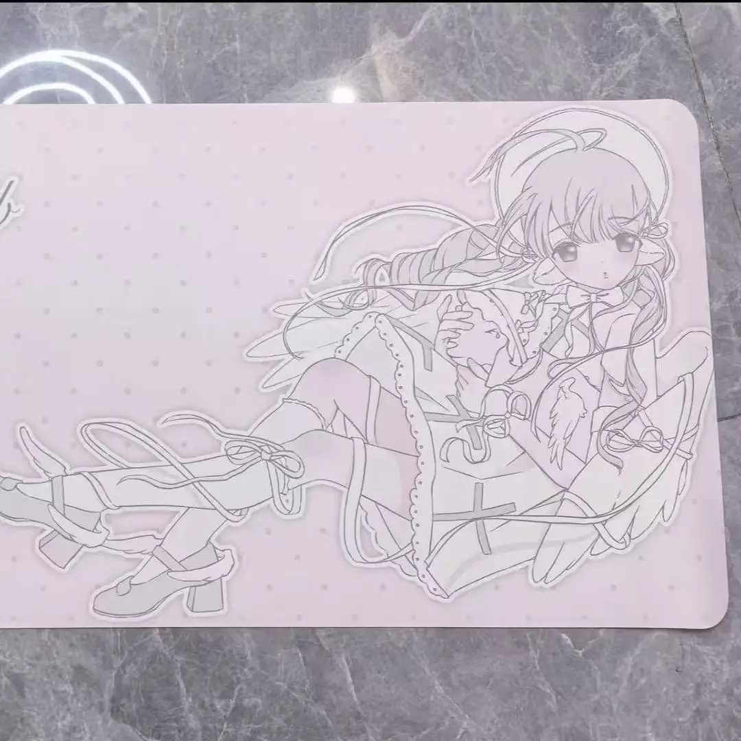 Leather PU Mouse Pad Y2K Anime Comic Pink Nurse Girl Polka Dot Mouse Pad Office Desk Mat Waterproof Non-Slip PU Desk Blotter Pad