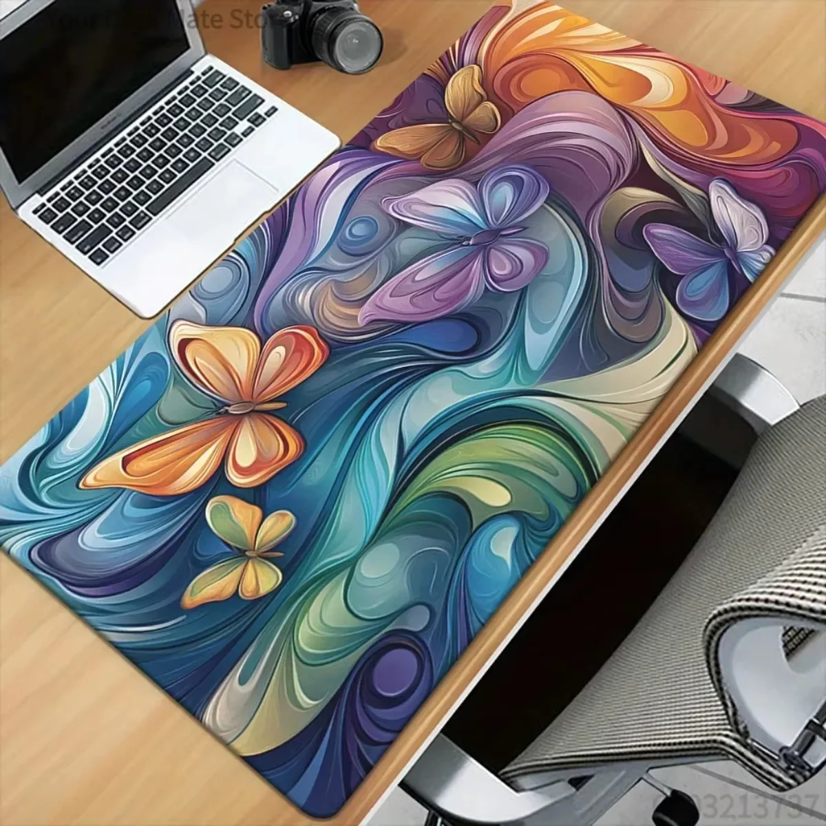 Vibrant Gradient Fluid Butterfly Large Mouse Pad, Swirl Marble Abstract Art Waterproof Stitched Edge Aesthetic Office Desk Mat