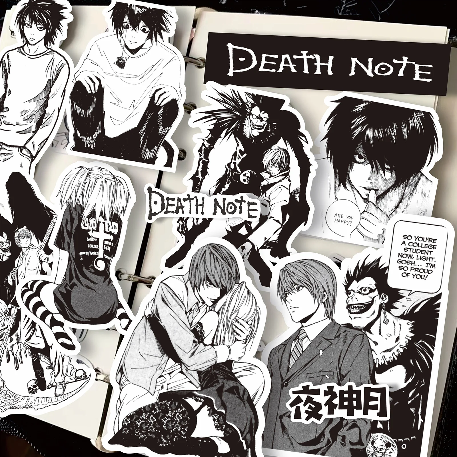 

65PCS Death Note Cartoon Stickers Anime Black White Graffiti Decoration DIY Kids Toys Laptop Guitar Car Bike Skateboard Decals