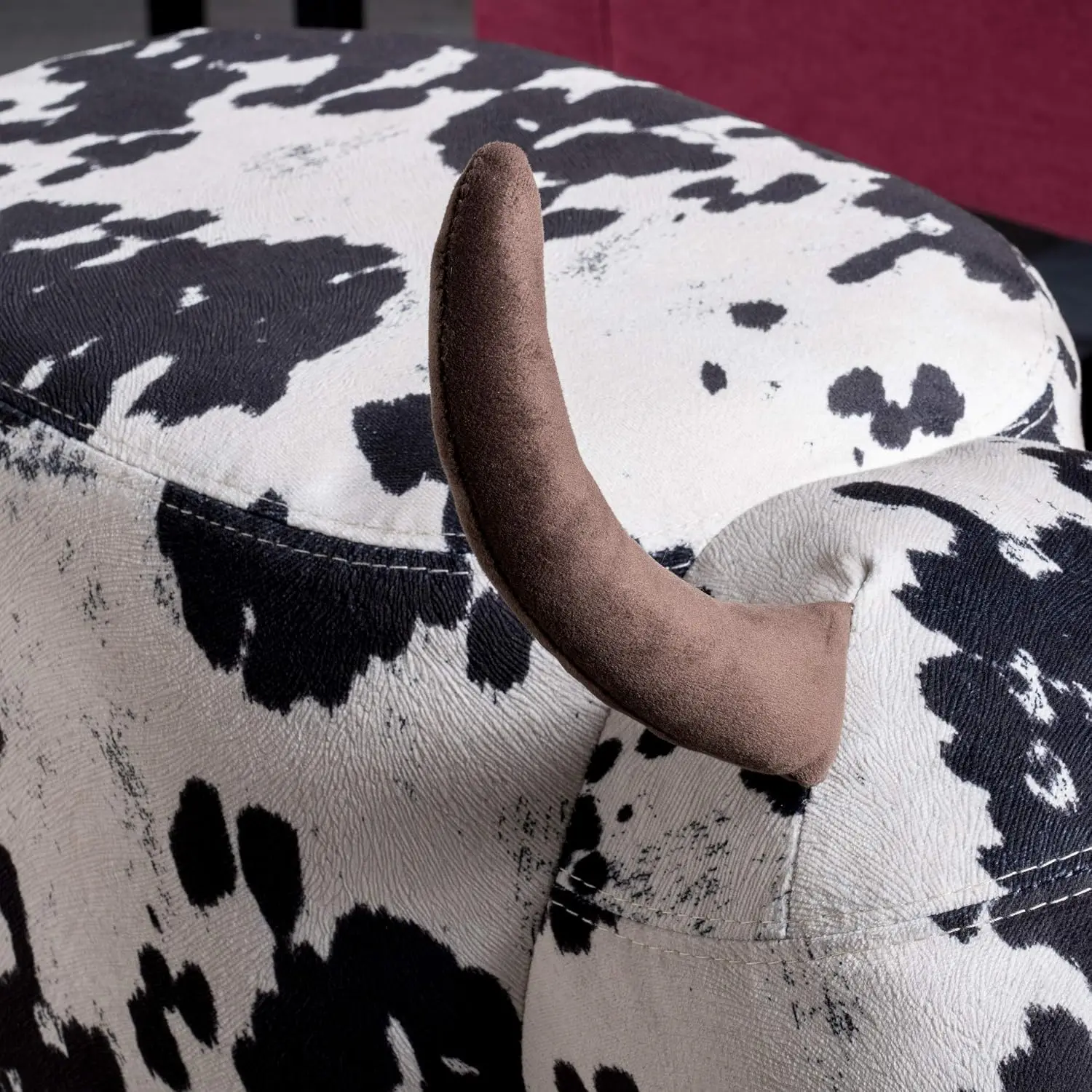 Velvet Cow Ottoman, Black & White Hide Pattern, Footrest Seat, Living Room Bedroom, 25.5x14x19.5 Inch, Customized