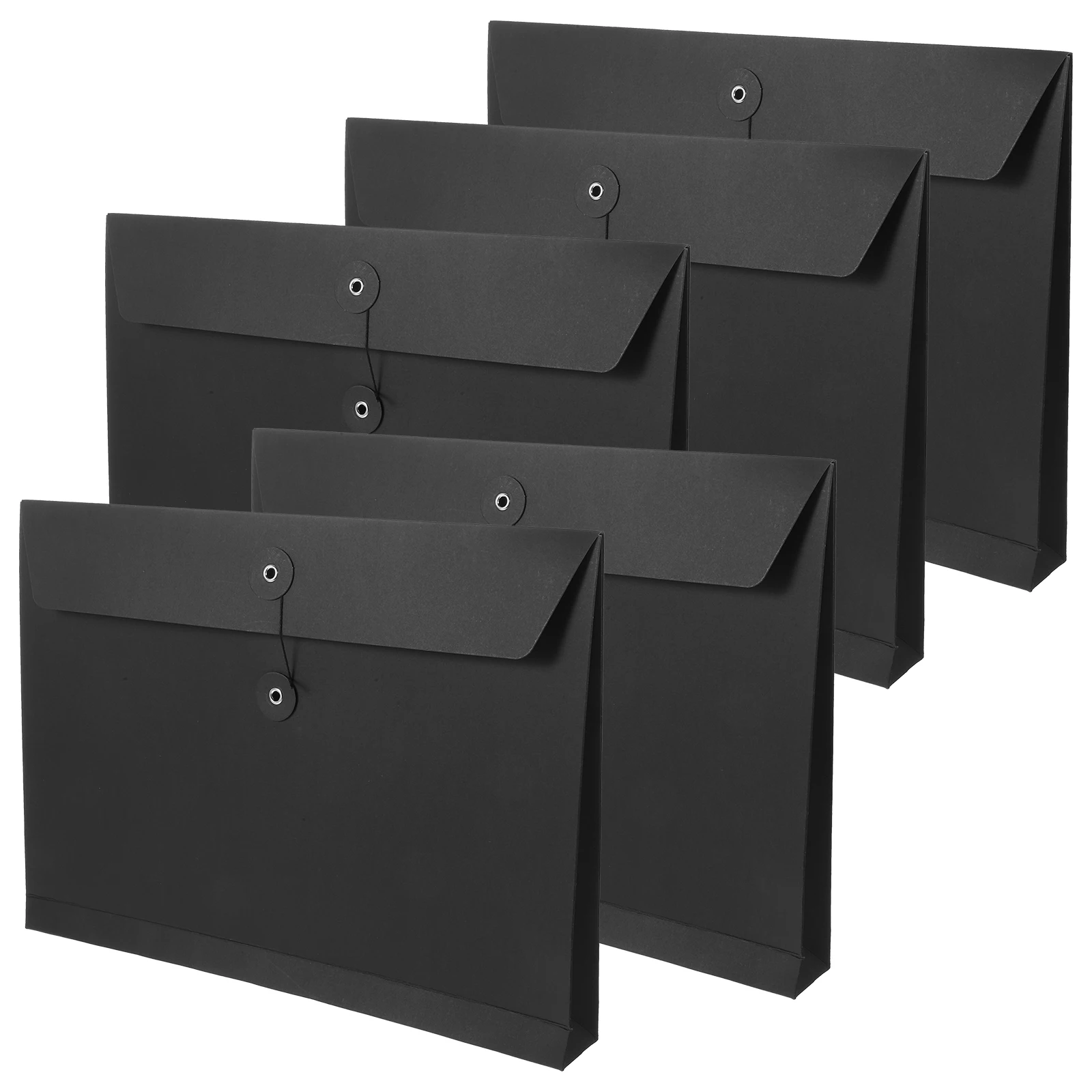 

5pcs A4 Folder Folders Thick File Holders 34x25x4cm Document Wallets Black Card String Wallets Office Storage Organizers