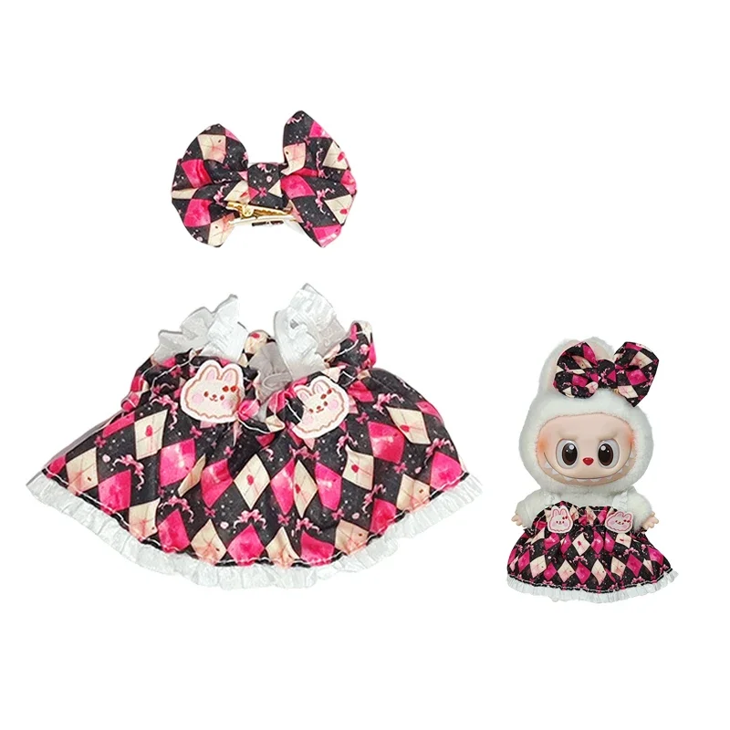 For 15/17cm Labubu Idol Doll luxury clothes Outfit black Dress Set Labubu V1V2 Mini DIY doll clothing bag shoes accessories