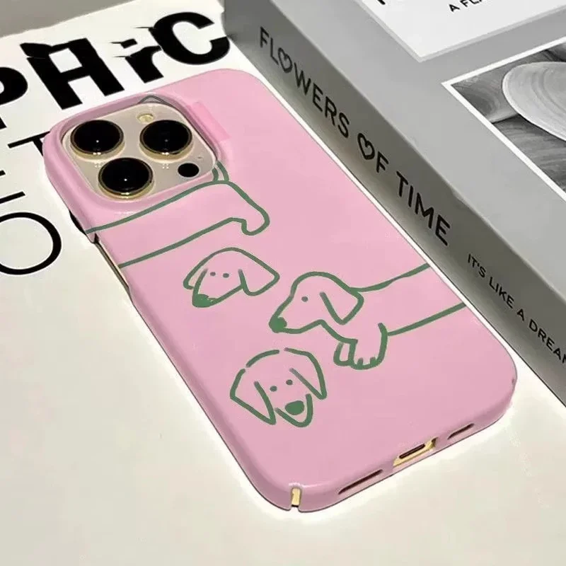 Simple Pink Dachshund Dog Case for IPHONE 16PRO MAX 15 14 13 PRO 13 PRO MAX 16 PLUS 15PRO Case Acrylic Hard Mobile Phone Cases