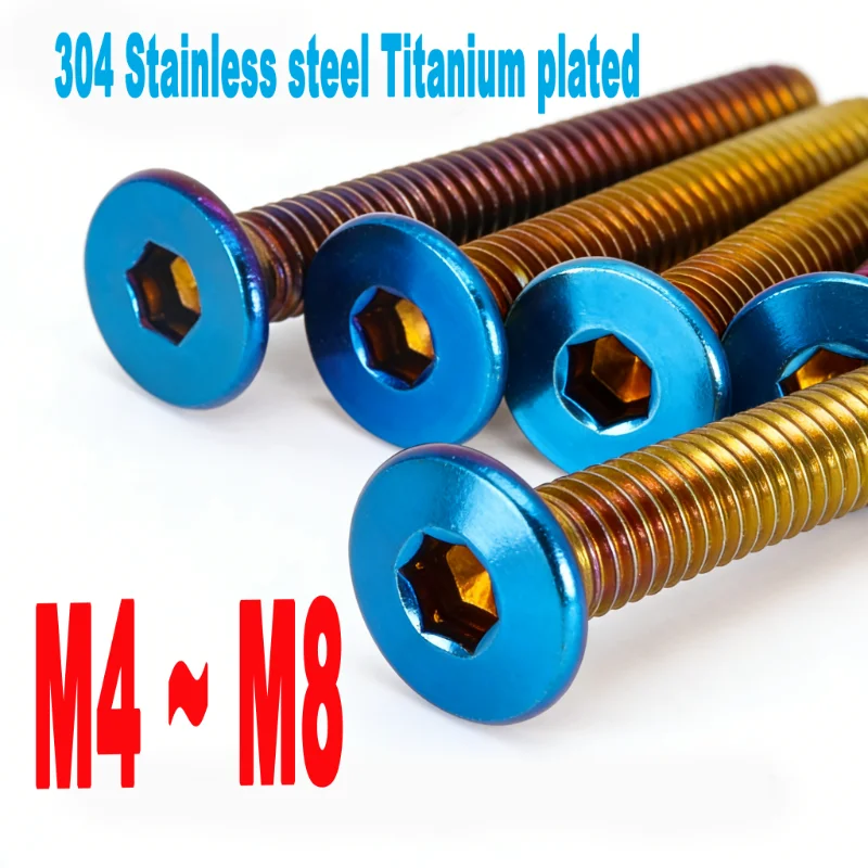 DIN7991 M4 M5 M6 M8 304 Stainless Steel with Titanium Plated Blue Flat Head Hex Socket Countersunk Head Screw