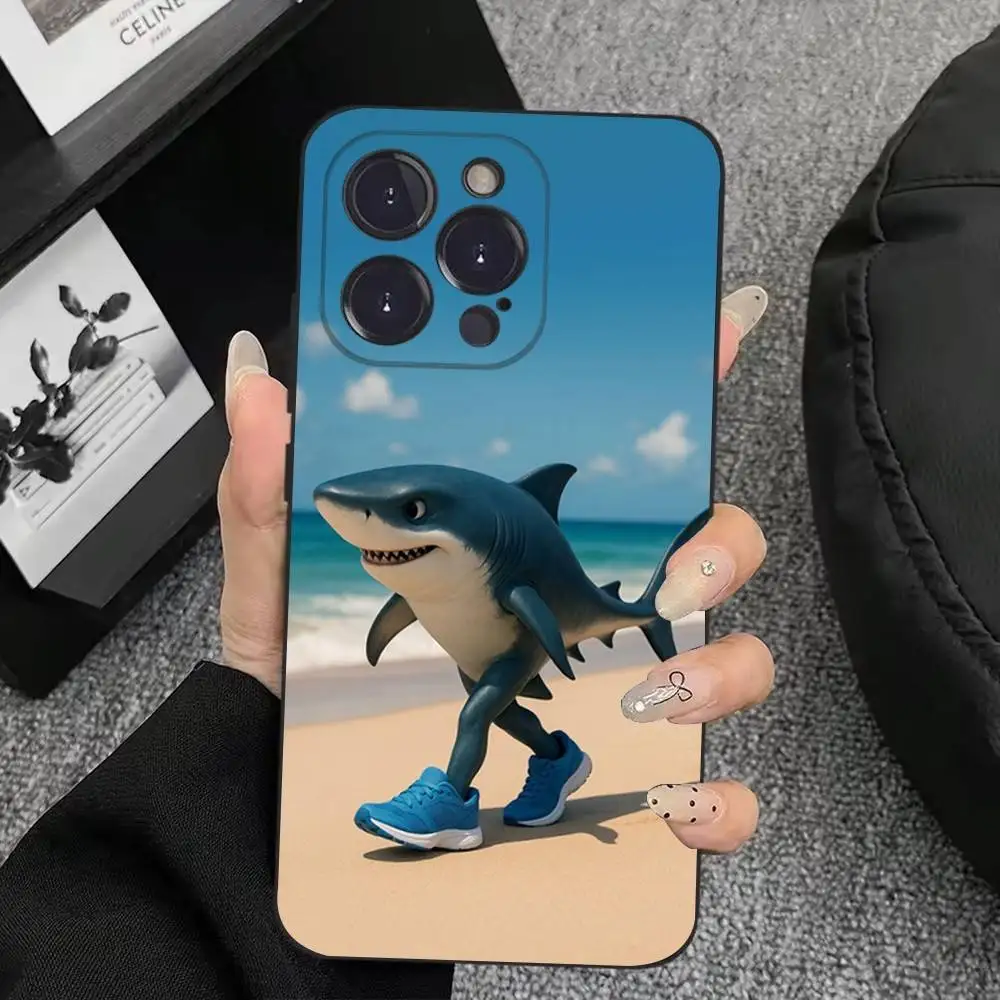 حافظة هاتف Brainrot Tralalero لهاتف iPhone 17,16,15,14,13,12,11,Plus,Pro Max,XS,X,XR,SE,Mini,8,7,غطاء أسود من السيليكون الناعم #2