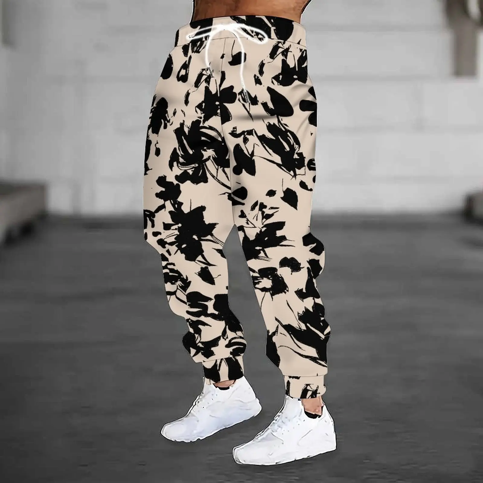 Fashion Men 3D Print Joggers Black Base Cyan Paisley Graphic Drawstring Waist Loose Hip Hop Casual Sport Long Trousers Oversize