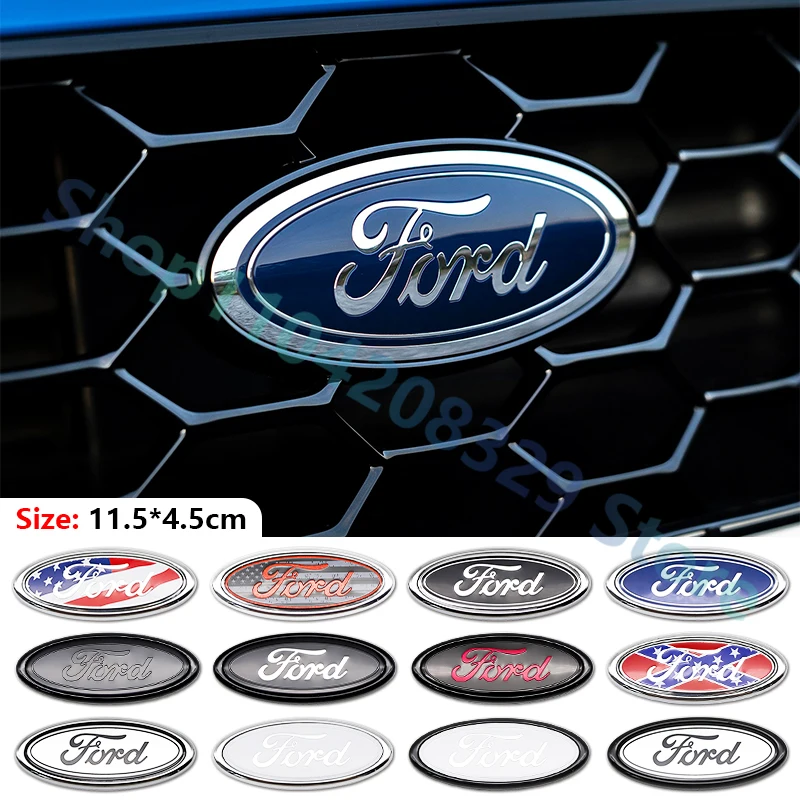 11.5x4.5cm Car Front Rear Trunk Emblem Cover Sticker for Ford Focus Mondeo Edge Ecosport Ranger Fiesta Fusion Kuga Accessories