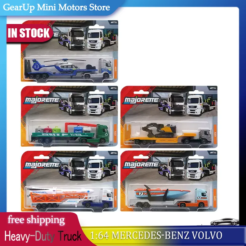 Majorette 1:64 Caminhão Semirreboque Pesado Benz, Modelo de Metal Fundido para Simulação de Transporte de Cargas, Veículo de Brinquedo para Colecionadores