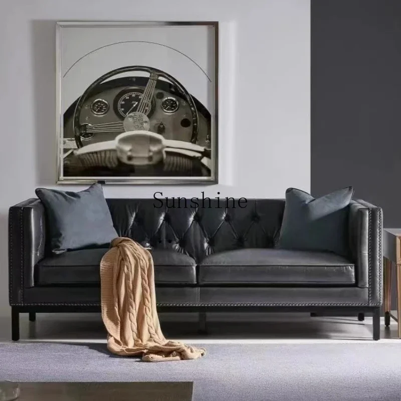 American leather sofa three-person living room full set of furniture combination simple and modernYY