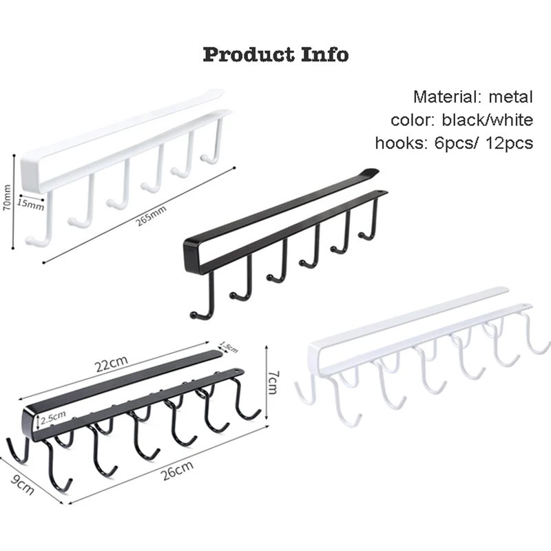 6 12Hook Storage Shelf Wardrobe Kitchen Bathroom Organizer Iron Metal Under Shelves Hanging Rack Mug Cup Utensils Holder Kitchen