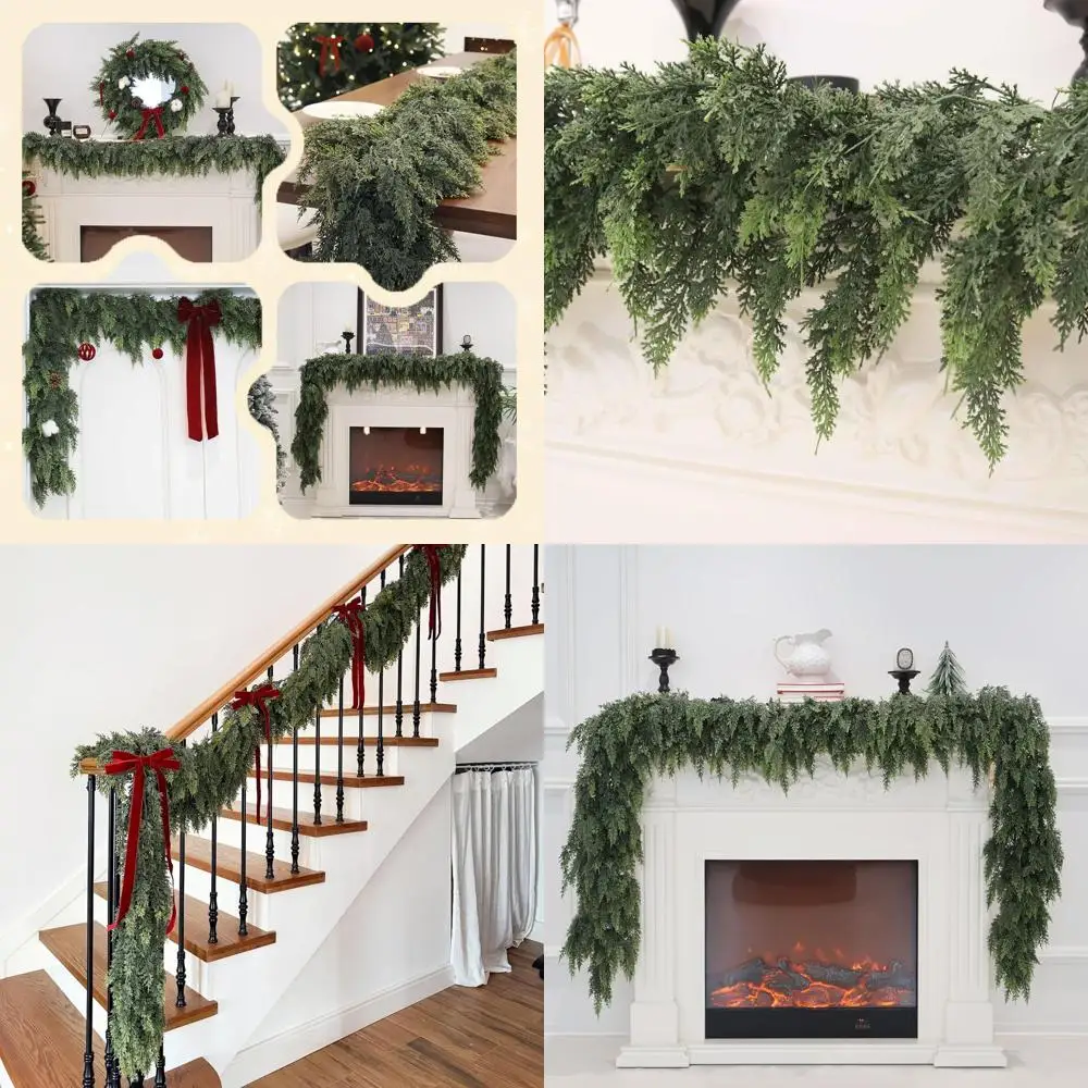 

Рождественская гирлянда из искусственного кедра - Real Touch, 12 футов, толстая зелень для мантии, камина, наружного и внутреннего декора