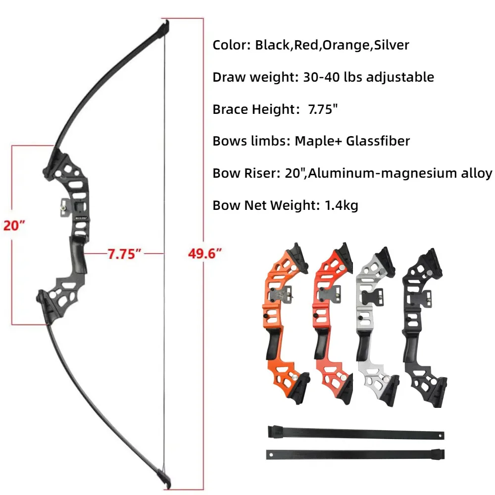 Archery Bowfishing Kit 40lbs Recurve Bow Solid Fiberglass Arrows with Reel for Bowfishing Hunting Shooting Outdoor Fishing Sport Activities