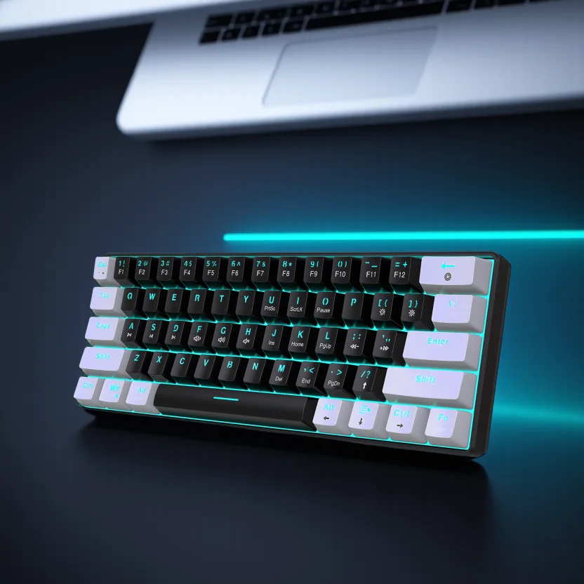 Teclado mecánico HXSJ V900 RGB, teclado para juegos de 61 teclas, interruptores azules de alta calidad, diseño duradero y compacto, varias luces