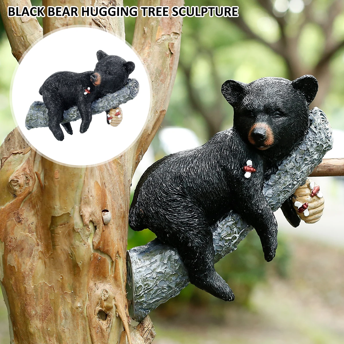 1/2Pcs Black Bear Statue Hanging On Tree Resin Statue Animal Sculpture Decoration Home Courtyard Garden Statue Decoration