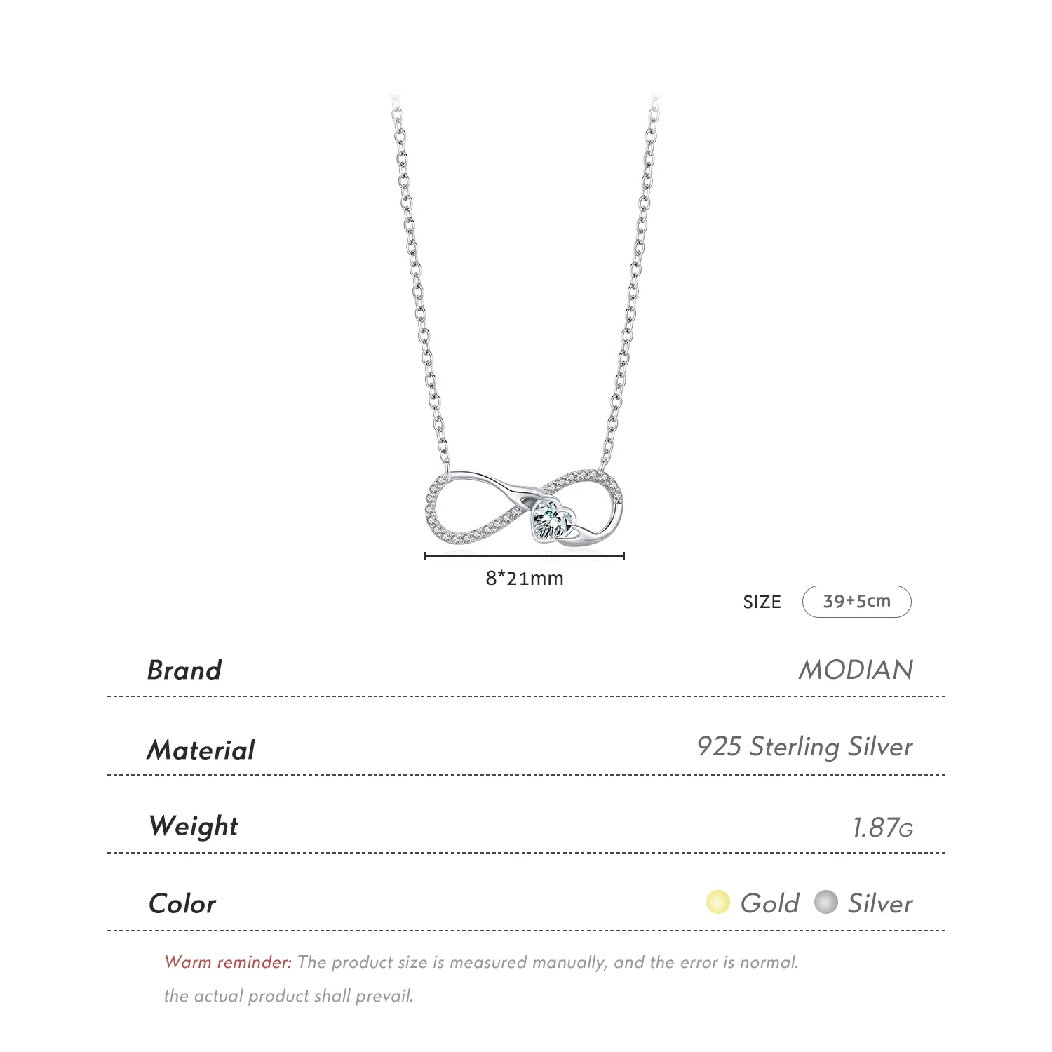 MODIAN 925 Sterling Silver Infinite Love Necklace Romantic Embrace Heart Pendant Link Chain For Women Anniversary Jewelry Gifts