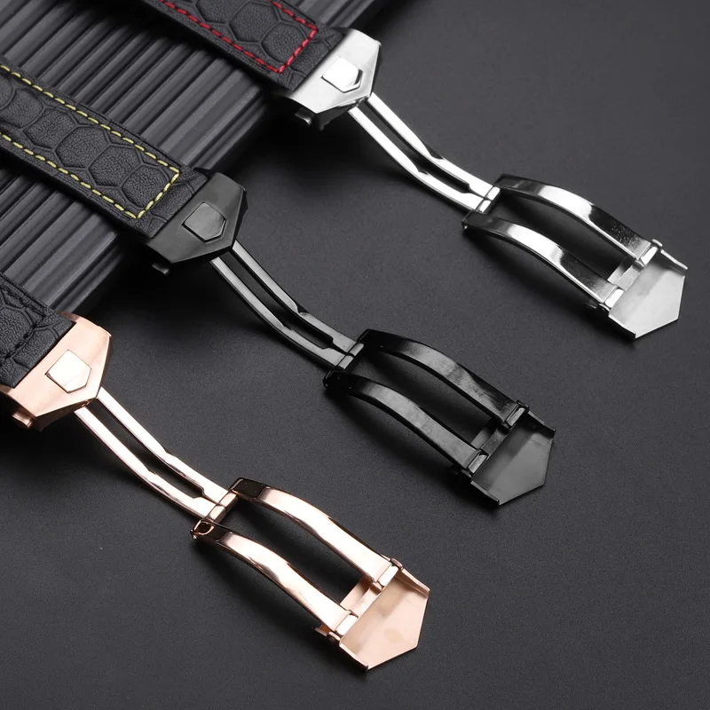 สายนาฬิกาหนังแท้ 22 มม.สําหรับ tag heuer Carrera Monaco F1 CAZ5080 CAZ201E ผู้ชายพับหัวเข็มขัดสร้อยข้อมือ