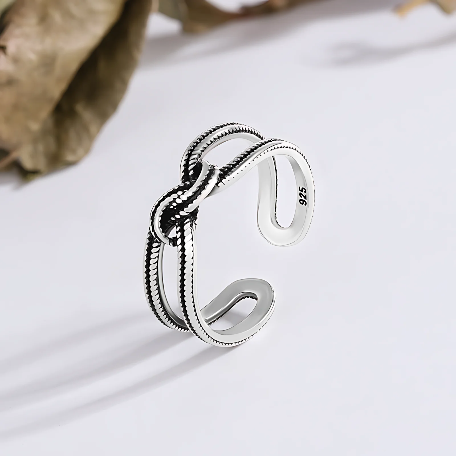 

PANJBJ 925 Sterling Silver Knot Ring for Women Female Geometric Fashion Punk Temperament Prevent Allergy Charm Jewelry Dropship