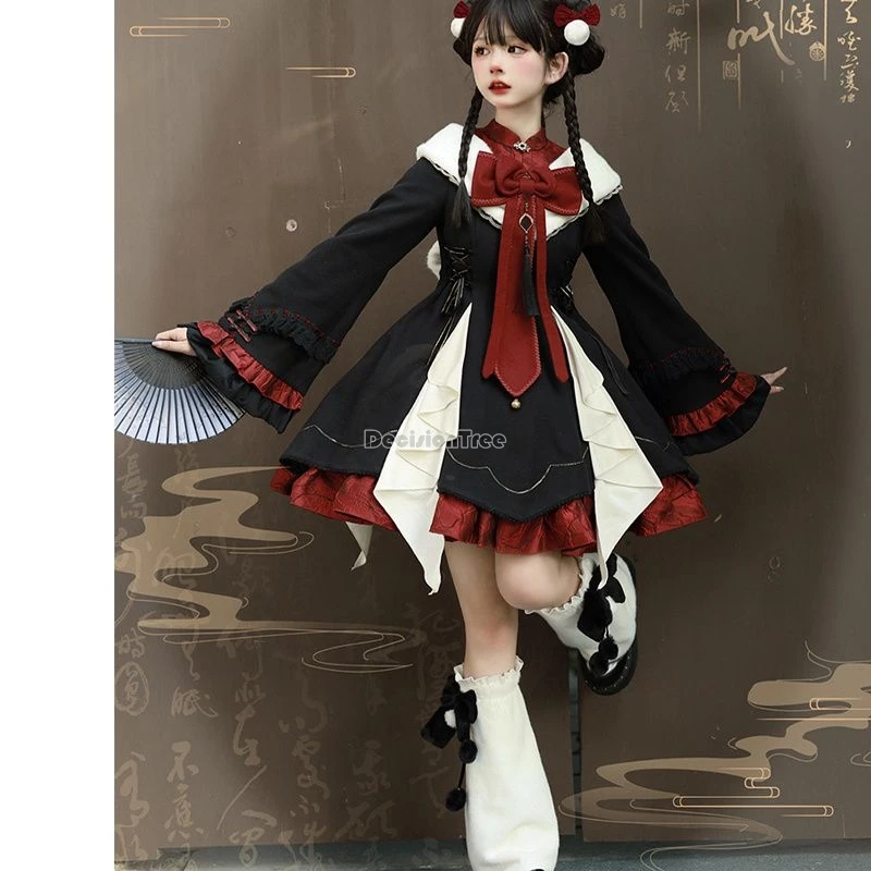 2025 lolita chino mejorado elegante estilo de moda lo cheongsam vestido elementos han nueva falda hinchada de manga larga grande vestido lolita