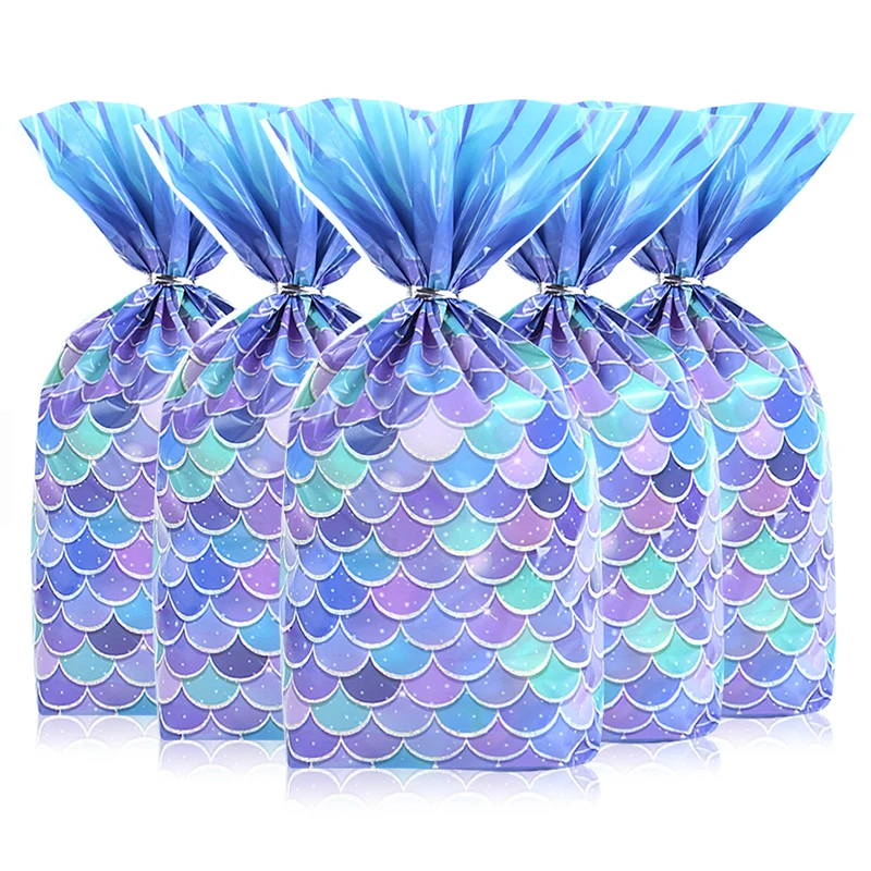 50pcs Mermaid Tail Candy Gift Bag Kid Girl Little Mermaid Theme Birthday Party Supplies Cookie Bag Baby Shower Decoration Favors