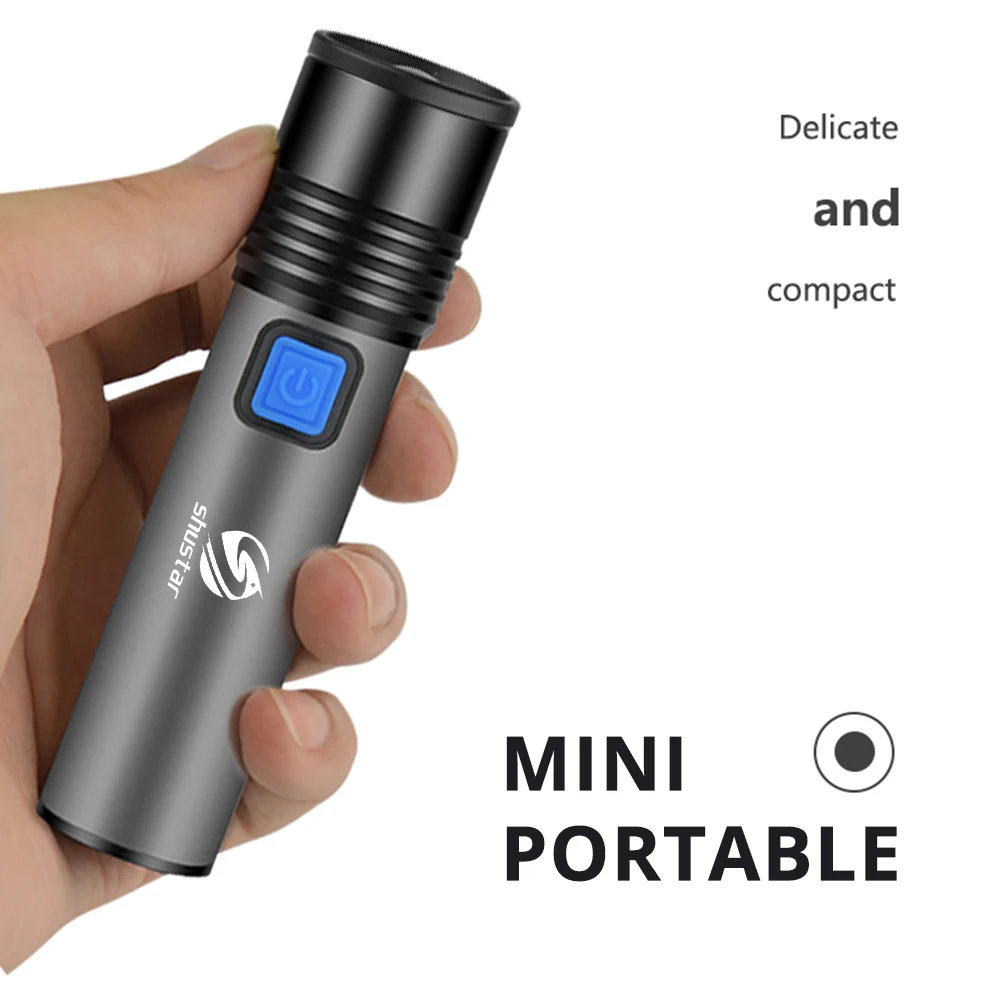 USB Rechargeable LED Flashlight With T6 LED Built-in 1200mAh lithium battery Waterproof camping light Zoomable Torch