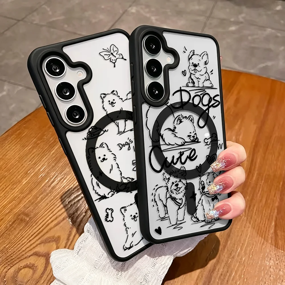Cartoon Cute Line Dog Phone Cover Magsafe Case for Samsung Galaxy A57 A36 A55 A54 A56 A26 A17 A35 A16 A15 A27 M17 A37 A25 F17