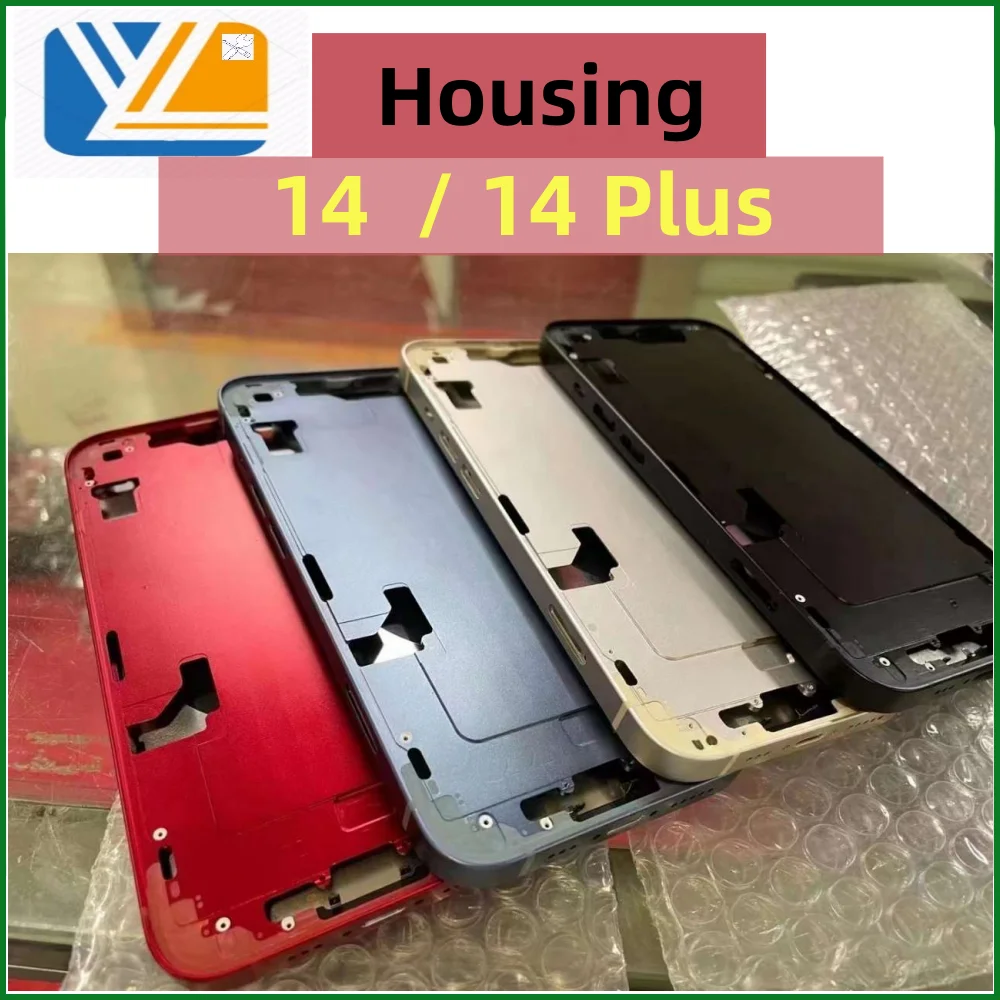 for iPhone 14 14Plus Back Housing Battery Door Glass Cover Back Glass+Middle Frame Chassis+Steel Plate+SimCard Tray+Side Buttons