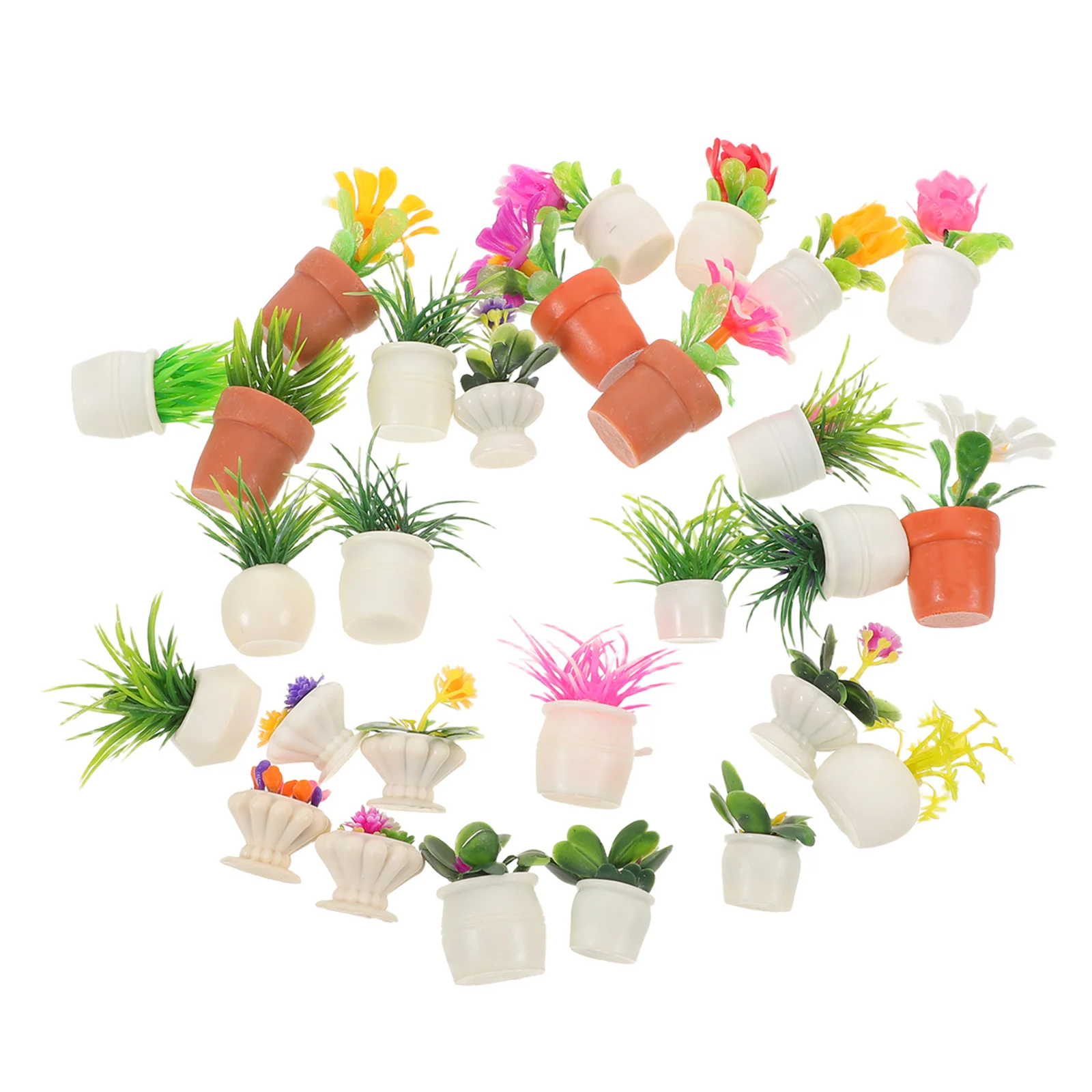 

28Pcs Miniature Resin Bonsai Pots Tiny Potted Flowers Fake Greenery Dollhouse Garden Decorations Miniature Resin Plants