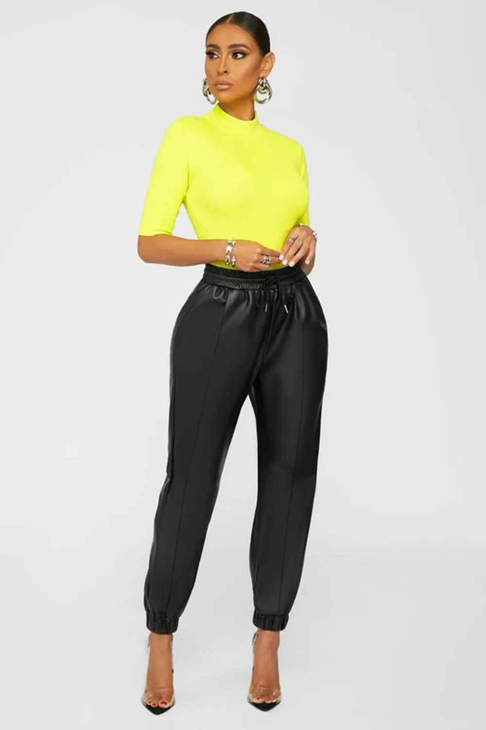 

Women's PU Leather Pencil Trousers Fashion Female Solid Color Temperament Sexy Mid-Waist Pant