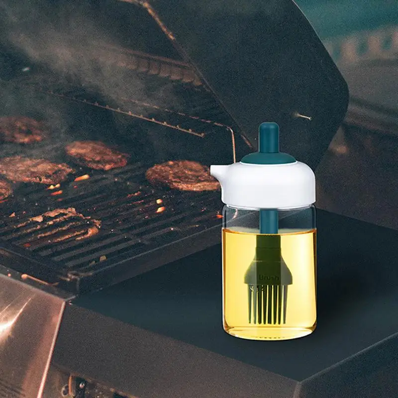 Brush Oil Bottle Condiment Bottles 2 In 1 Oil Bottle With Brush For Kitchen Cooking BBQ Baking Air Fryer Basting Marinating For