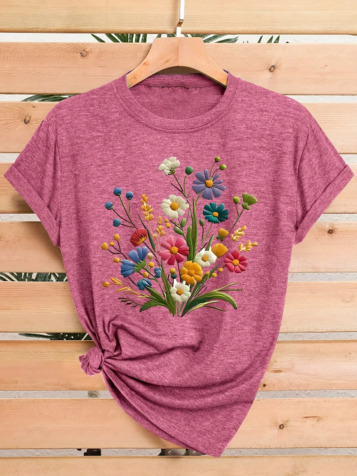 Wildflower Bouquet Women's Tee - Colorful Floral Graphic, Casual Teal Top image 4