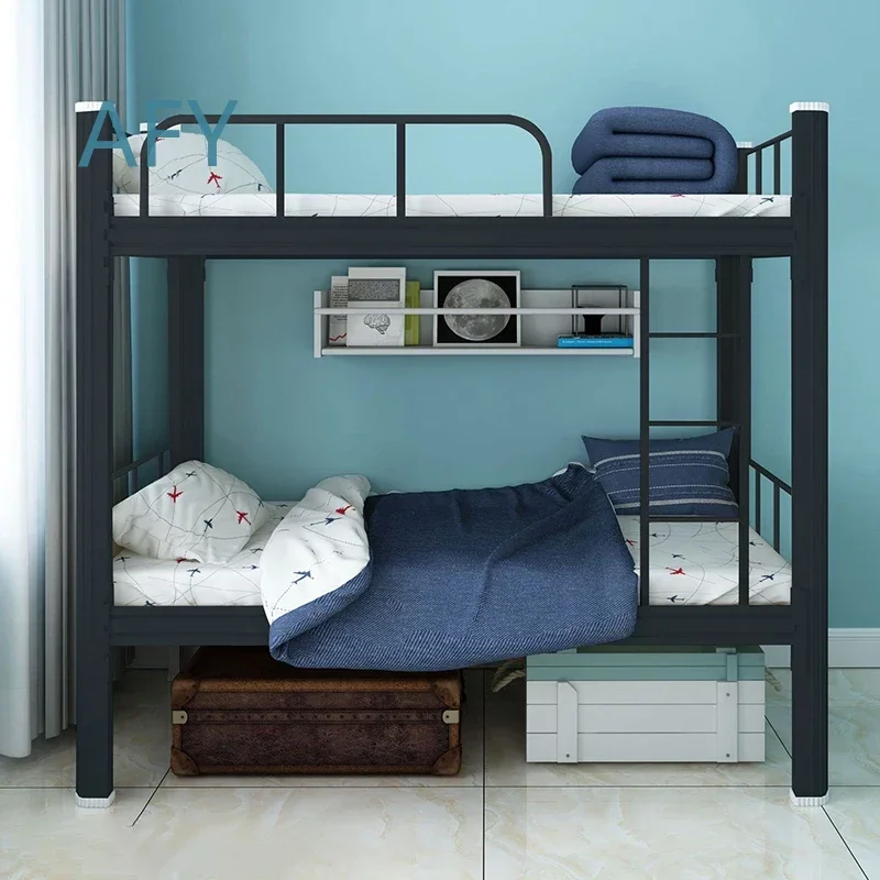 Double Bunk Bed for Kids Adults Students Hostel Space Saving Metal Twin Over Twin Loft Bed Frame with Ladder for King Size