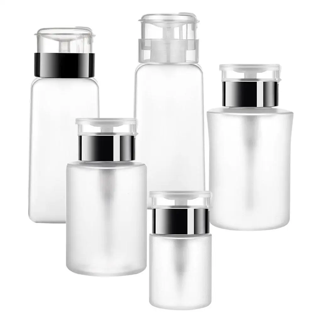 Press Down Liquid Dispenser Clear Plastic Remover Pump Container Lock Cap for Cotton Pads Brushes Nail Cleanup