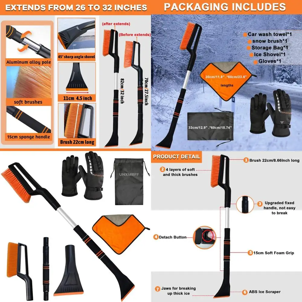 

UNXMRFF 32 Inch Snow Brush - Aluminum Car Snow Scraper and Brush for Cars Windshield with Ergonomic Foam Grip for Snow Removal,