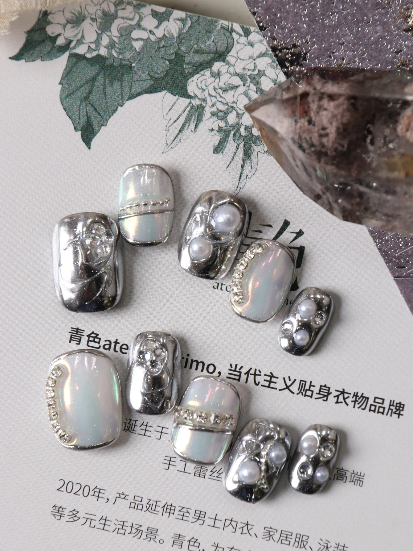 

10Pcs Acrylic Press on Silver Mirror Chainr Fake Nails Includes 1 Sheet of Adhesive Tabs & 1 Pc Mini File