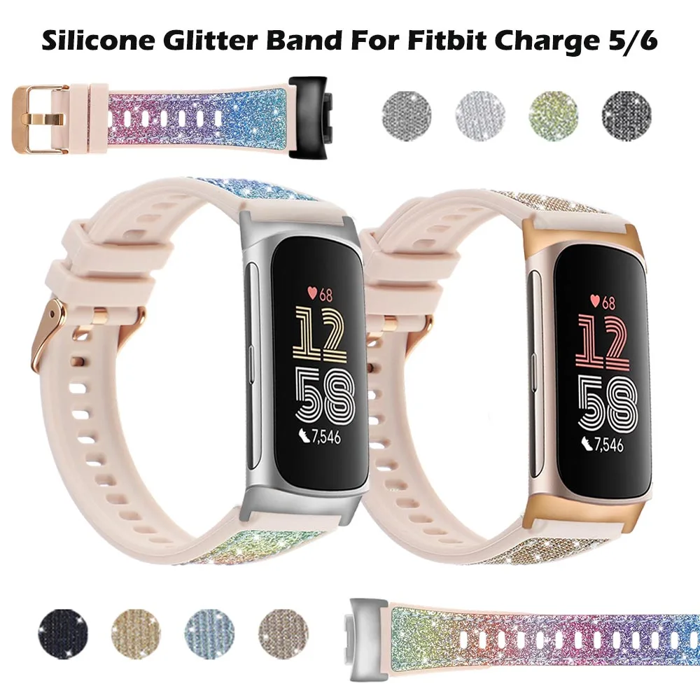 

Silicone Fashionable Glitter Band for Fitbit Charge 5/6 Watch Bands Quick Release Replaceable Strap for Fitbit Charge 5/6 Strap