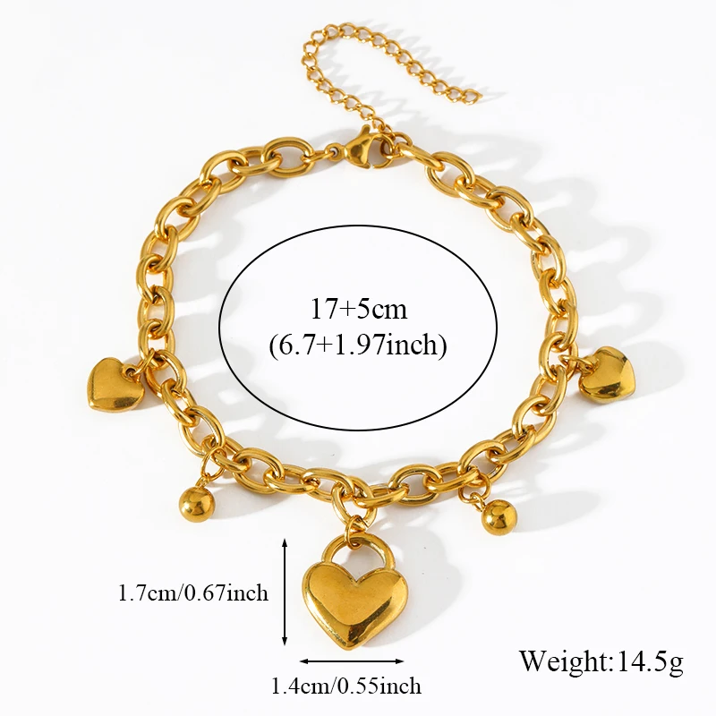 EILIECK 316L Edelstahl Metall-Herzperlen Anhänger Halskette Armband Set für Damen Modisches Statement Wasserdichtes Schmuckgeschenk – Detail 7