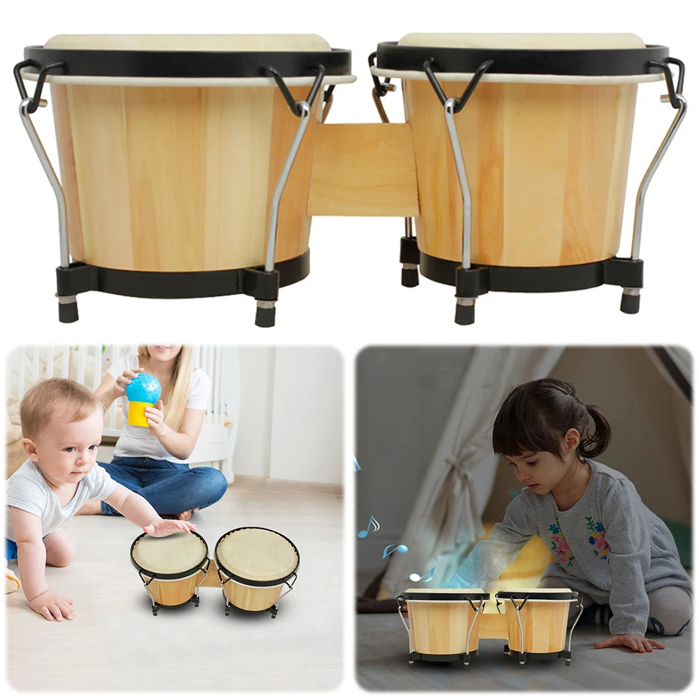 Bongo Drums 5.5 Inch and 6 Inch Bongos Drum Set with Tuning Wrench Wood Percussion Instrument Bongos for Adults Kids Beginners