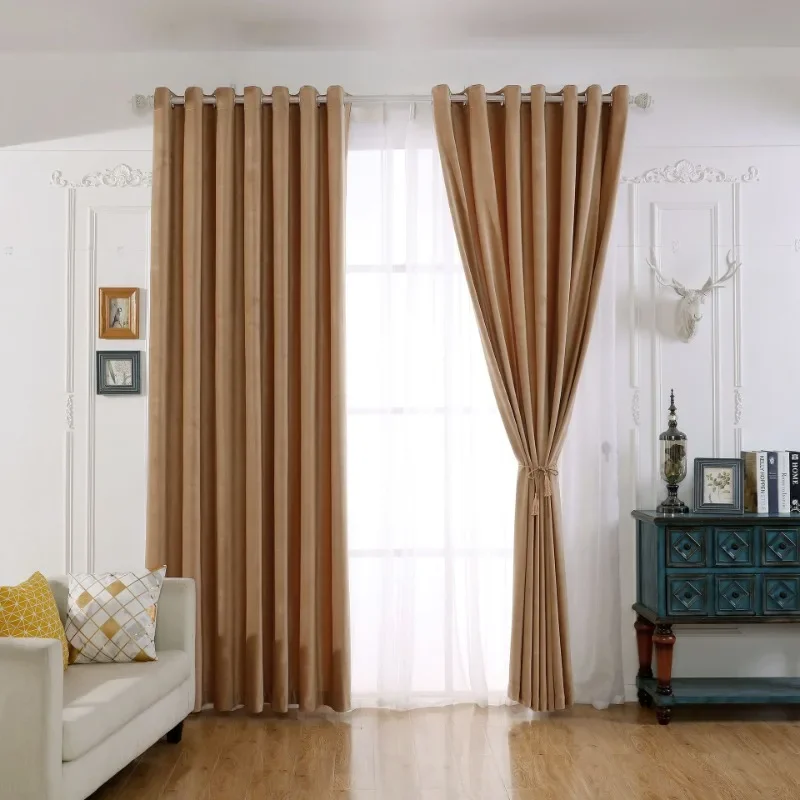 Nordic Modern Minimalist Curtains Solid Color Thick Dutch Velvet Curtains for Bedroom Living Room Villa Blackout Brown Curtains