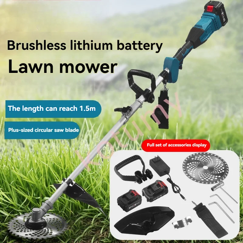 Lawn Trimmer, Electric Lawn Mower, Garden Grass Cutter Cordless With Armrest, 21V Lithium Battery 150cm Pole