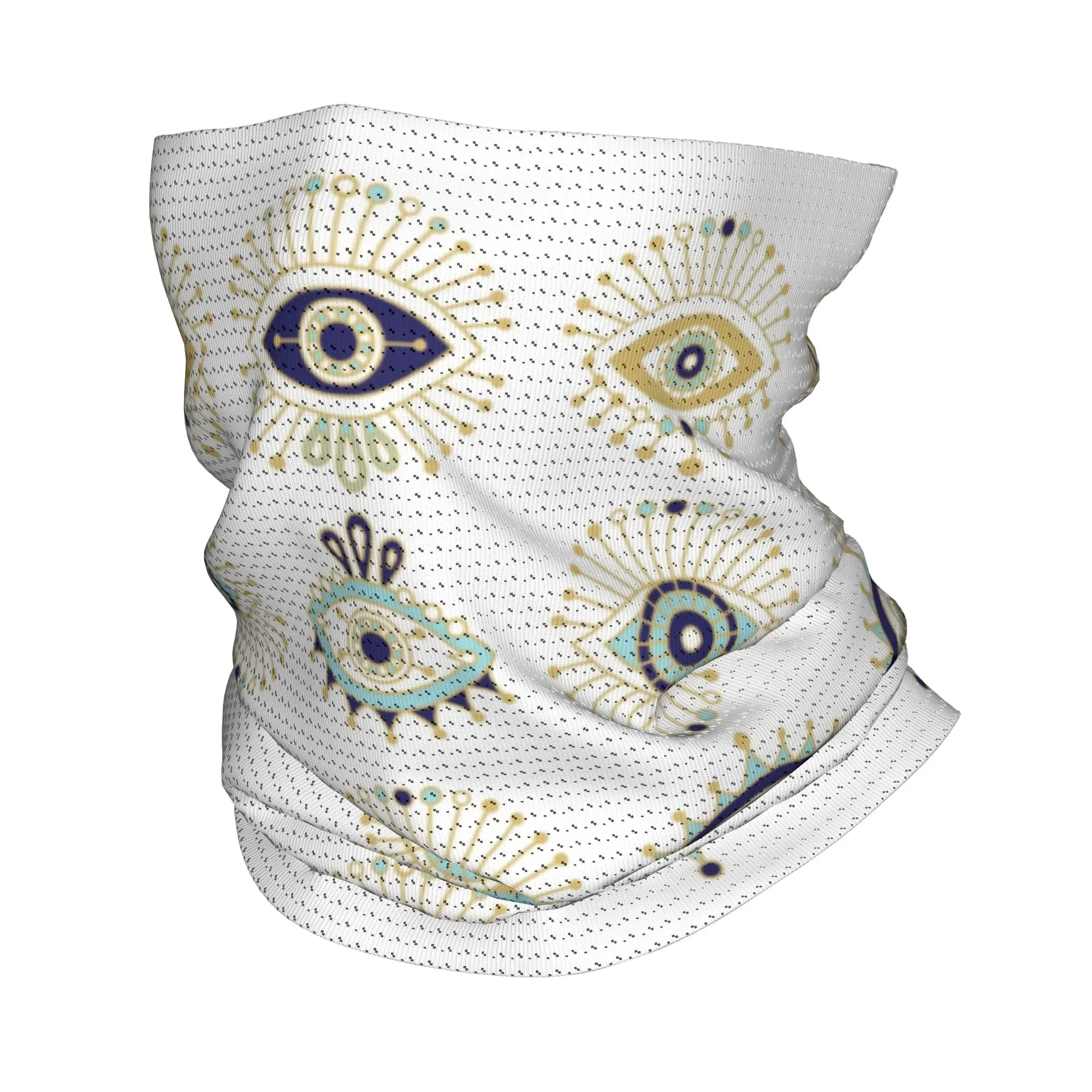 Turkish Evil Eye Collection On White Bandana Neck Gaiter Face Scarf Cover Nazar Amulet Hamsa Boho Bohemian Tube Balaclava